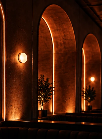 Warm illuminated architectural arches